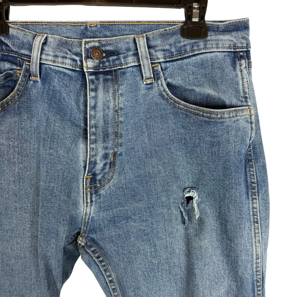 Levi's Jeans Mens 32x31 Blue Denim Stretch‎ Distressed Workwear Fit Straight Leg